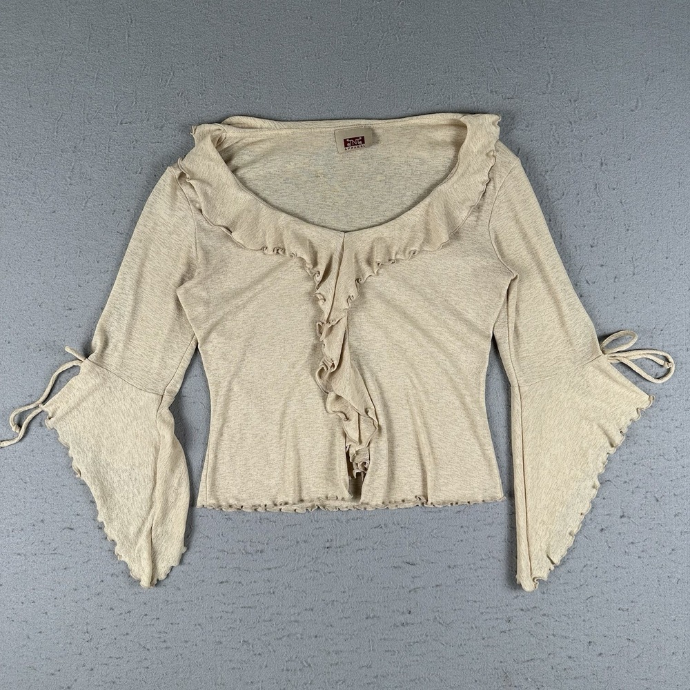 Y2K JNT Apparel Cream Ruffle Bell Sleeve Cardigan Fairycore Top‎ Blouse Small